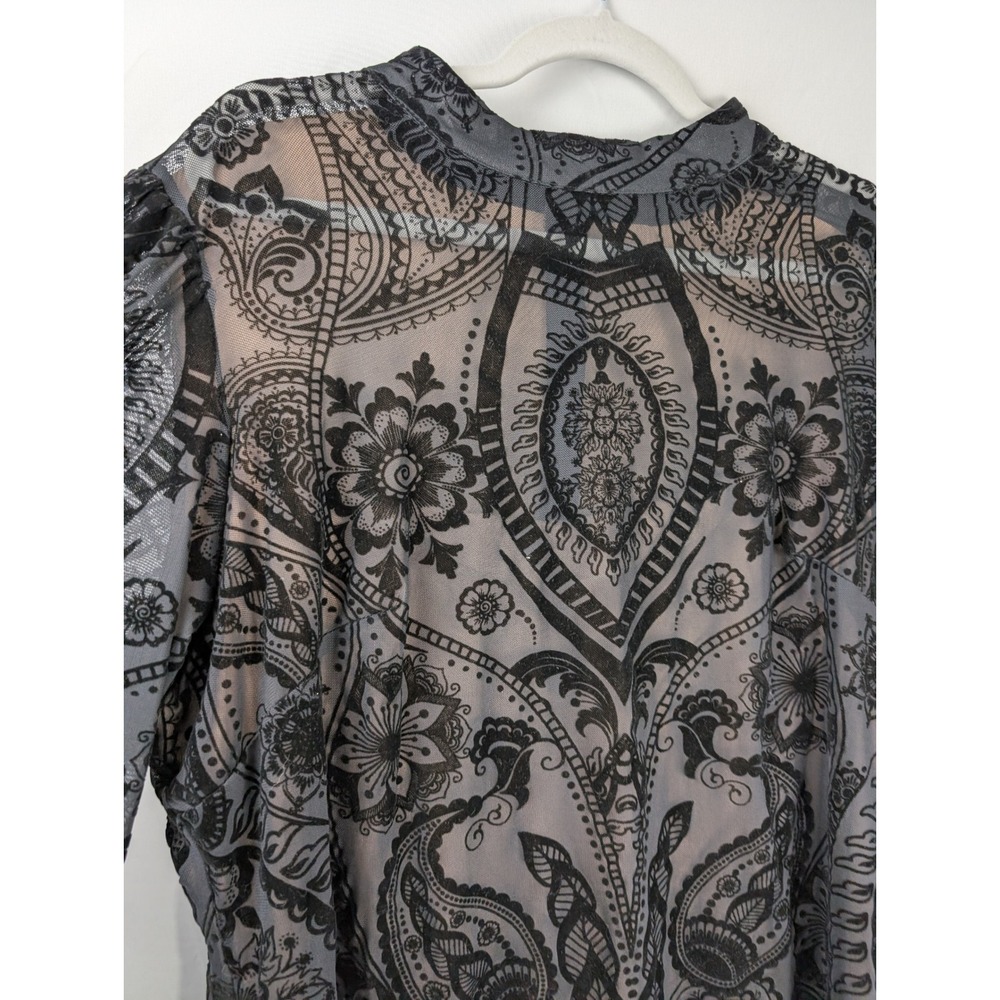 Floral Paisley Burnout Sheer Mesh Puff Sleeve Dress Sz 2XL High Neck Whimsigoth - Picture 5 of 9